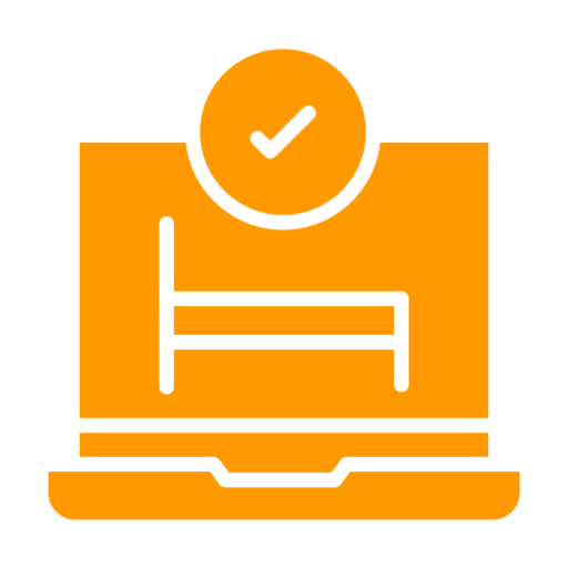 Icon of a laptop with a checklist symbol above the keyboard.