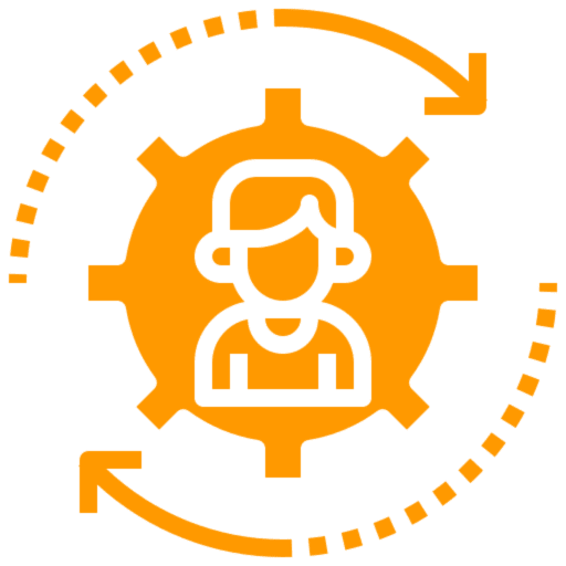 Orange gear and user icon symbolizing user settings or customization.